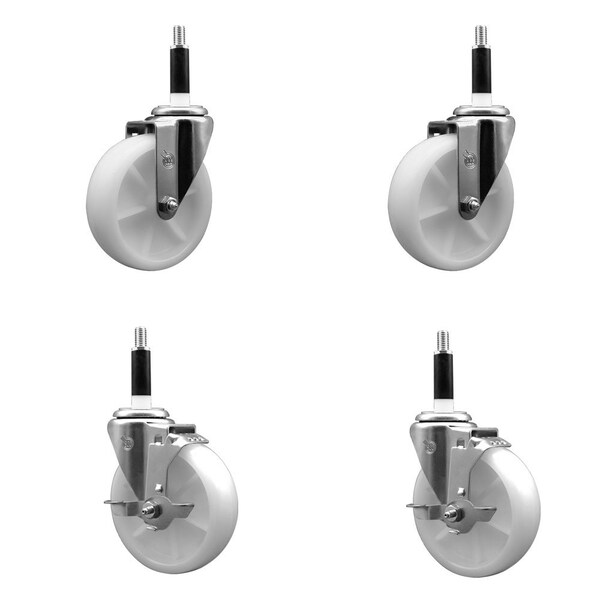 Service Caster 5'' Nylon Wheel Swivel 7/8'' Expanding Stem Caster Set 2 Brakes, 4PK SCC-EX20S514-NYS-2-TLB-2-78 - main
